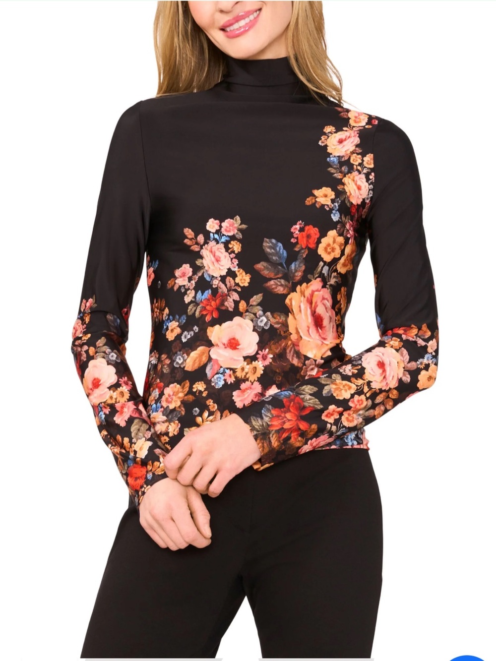 Ted Baker London Florentia Black Multi Floral Turtleneck Long Sleeve MEDIUM NWT